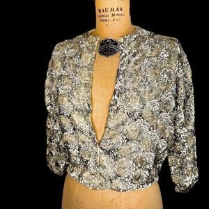 I.Magnin 1960’s Silver Sequin silk and cashmere Cardigan Jacket size 2